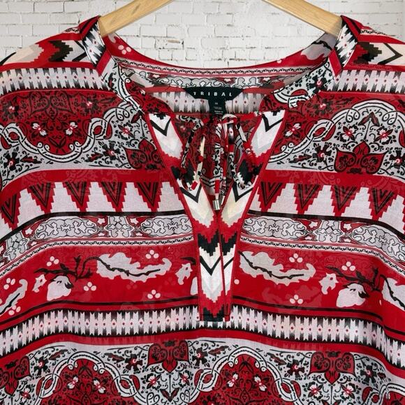 Tribal Brand Long Sleeved Sheer Blouse Sz 1X Womens Lightweight Western Vibe Fun - Picture 2 of 8